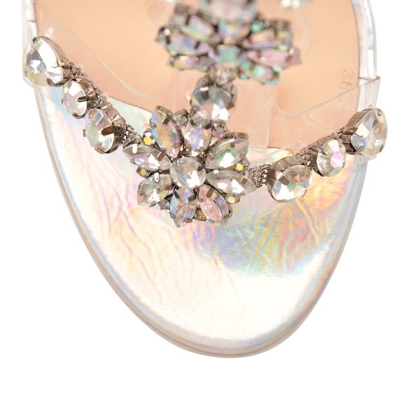 Open Toe Gem Rhinestone Transparent Strap Chunky Heel Sandals - Image 3