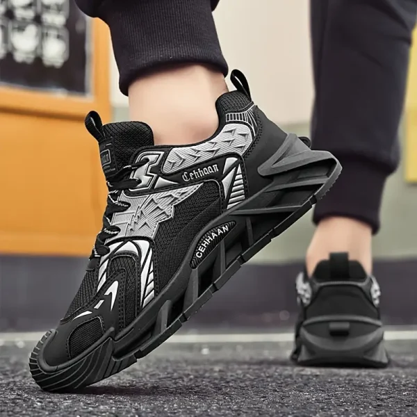Breathable Lace-Up Sports Shoes - Thick Cushioned Sole Durable PU Mesh & Fabric Upper - Image 2