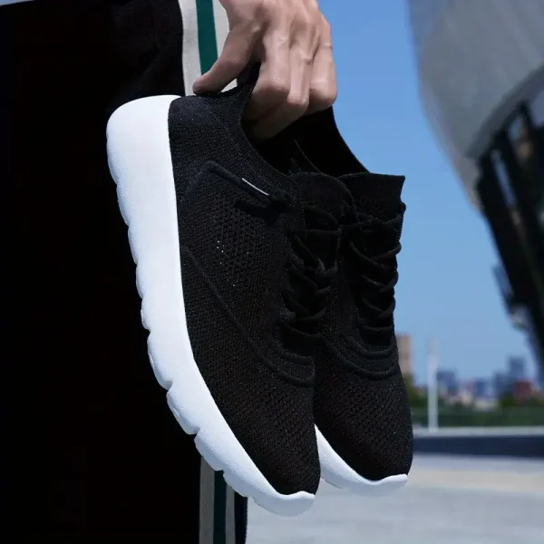 Breathable Knit - Black Sneakers with White Accents - Image 2