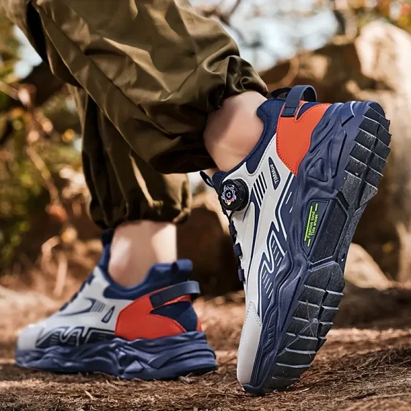 Rotating Button Lace- Non-Slip Rubber Sole Breathable Fabric Lining & Cushioned EVA Insole for Outdoor Running Shoes - Image 2