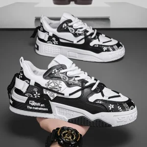 Retro Low-Top Casual - Black & White Contrast Canvas & Lace-Up Shoes with Non-Slip PVC Sole