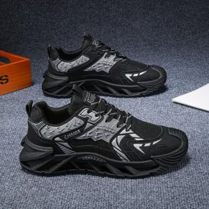 Breathable Lace-Up Sports Shoes - Thick Cushioned Sole Durable PU Mesh & Fabric Upper