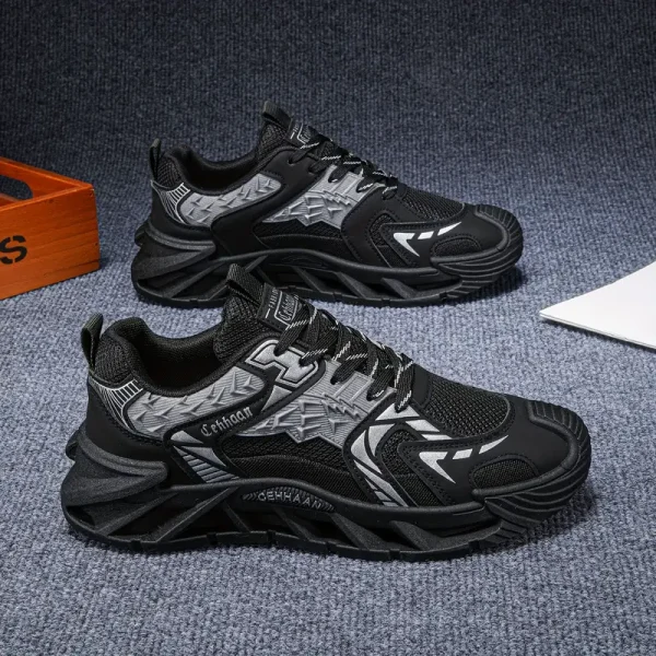 Breathable Lace-Up Sports Shoes - Thick Cushioned Sole Durable PU Mesh & Fabric Upper